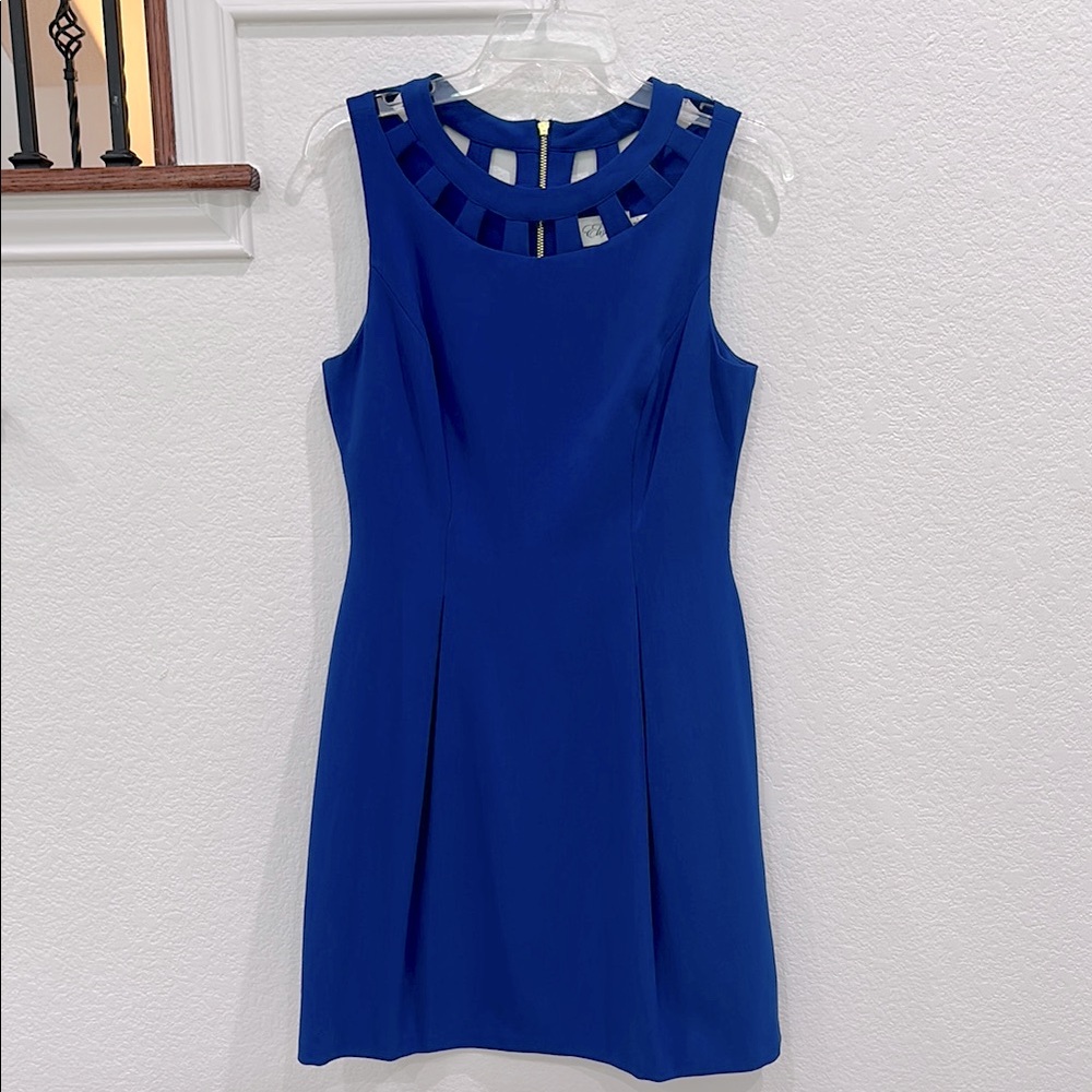 Eliza J Blue Sheath Fit and Flare A Line Cut Out Dress Size 6